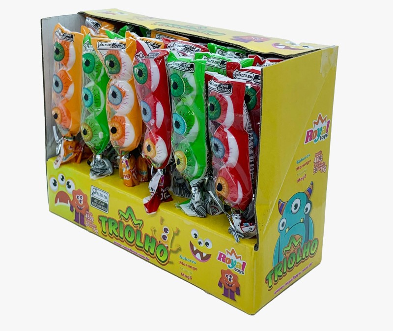 Pirulito De Halloween Em Formato De 3 Olhos - Cx C/ 30 Unidd