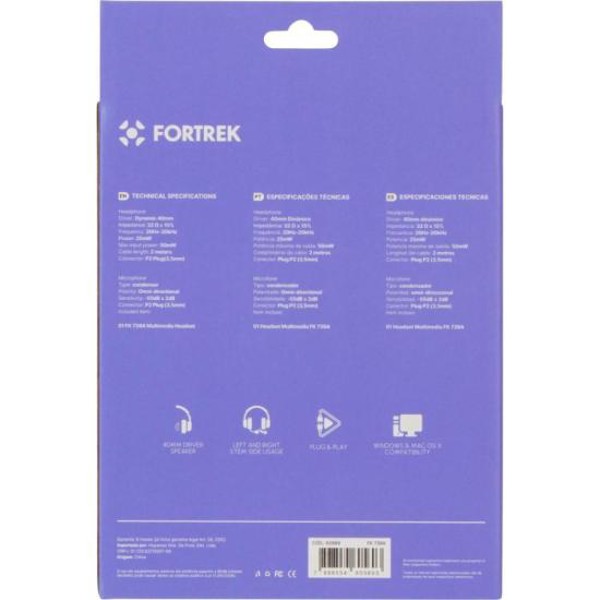 Fone de Ouvido Fortrek HSL102 Multimídia Com Microfone Preto FK 739A