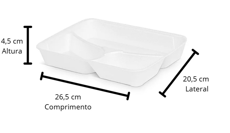 Embalagem EPS HF-100/3 Divisórias Funda Branca c/ tampa - 100 UNIDADES
