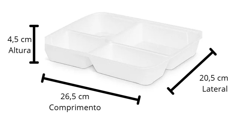 Embalagem EPS HF-100/4 Divisórias Funda Branca c/ tampa - 100 UNIDADES