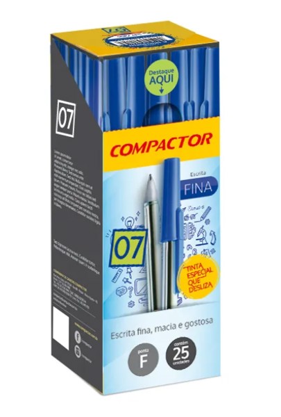 Caneta Esferográfica Compactor 07 0.7mm - Caixa c/25 Unidades Azul
