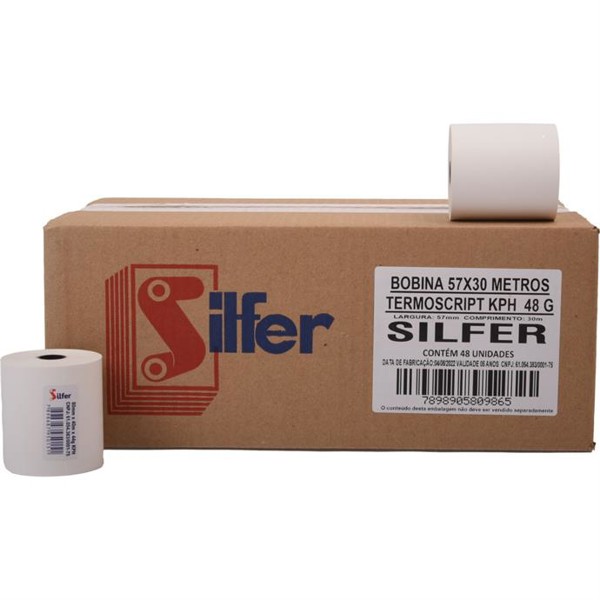 Caixa Bobina Térmica Relógio de Ponto 57 mm x 40 m Branca 48 g - 30 Un | Silfer