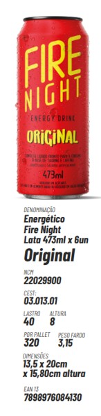 Energético Fire Night ORIGINAL, Lata 473ml x 6un.