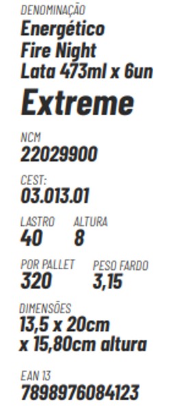 Energético Fire Night EXTREME, Lata 473ml x 6un.