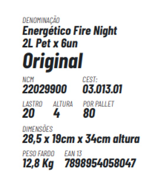 Energético Fire Night ORIGINAL, 2 Litros x 6 un