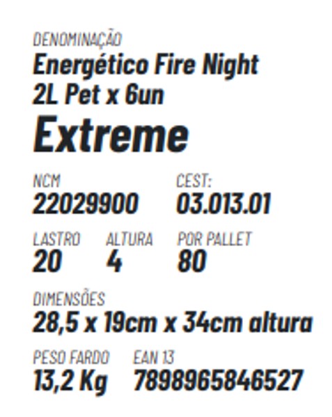 Energético Fire Night EXTREME, 2 Litros x 6 un