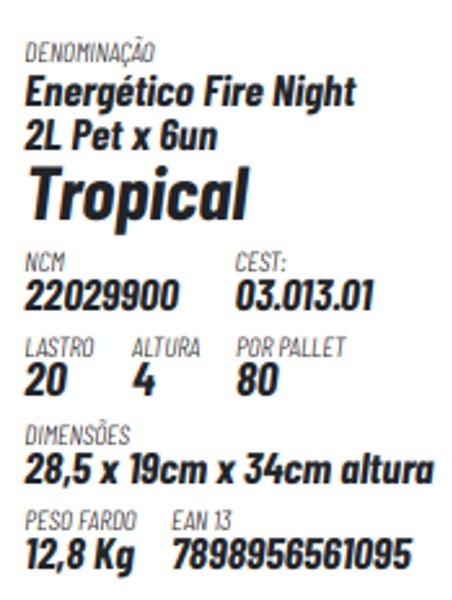 Energético Fire Night TROPICAL, 2 Litros x 6 un
