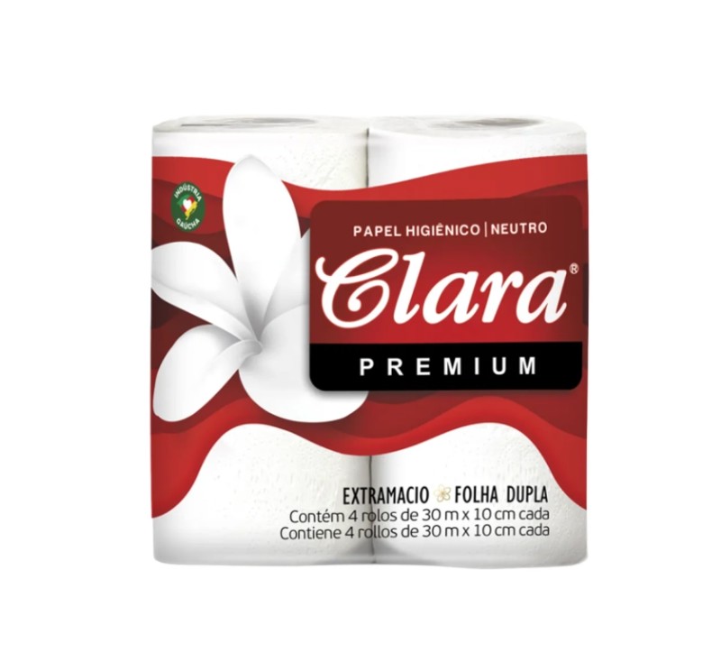 Papel Higiênico PCT 4 rolos 30mx10cm Premium | Clara