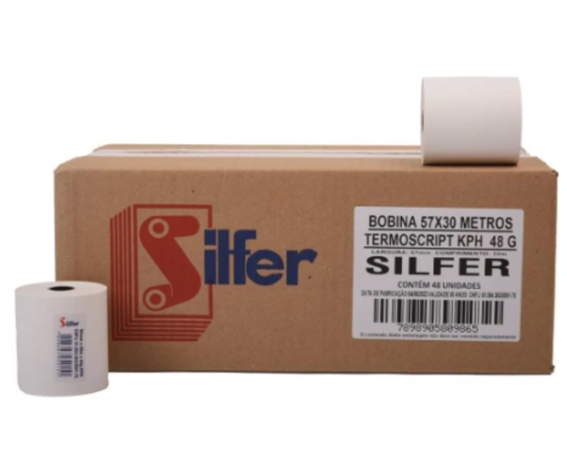 Bobina Térmica Relógio de Ponto 57 mm x 30 m Branca 48 g - Silfer