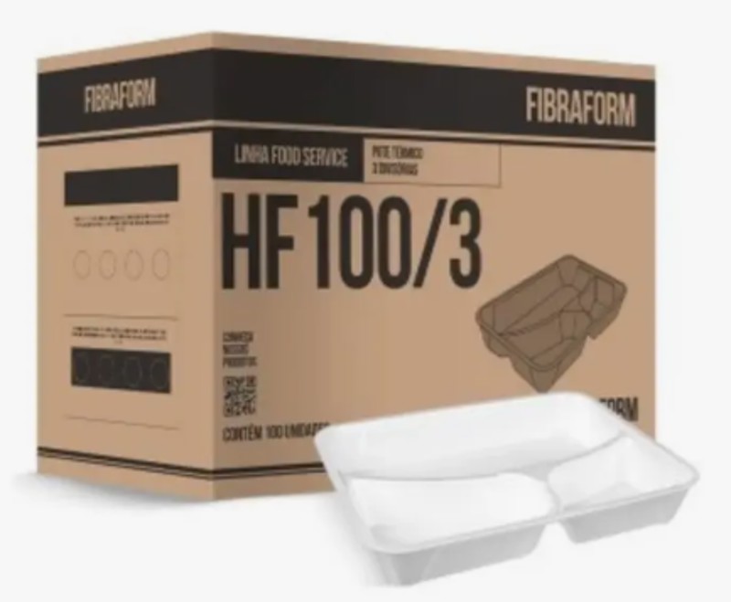 Embalagem EPS HF-100/3 Divisórias Funda Branca c/ tampa - 100 UNIDADES