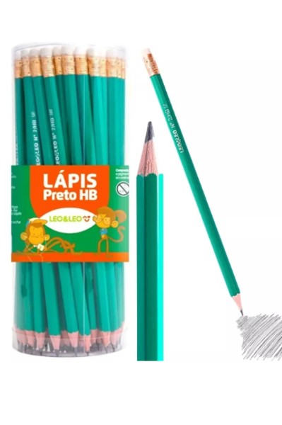 Lápis Preto Sextavado c/ Borracha - Pote 72 UNIDADES | LEO & LEO