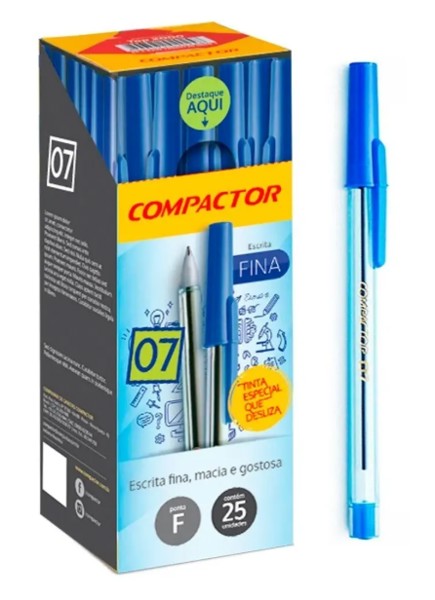 Caneta Esferográfica Compactor 0.7mm - Caixa c/25 Unidades Azul