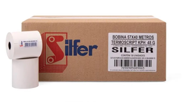 Bobina Térmica Relógio de Ponto 57 mm x 40 m Branca 48 g - Silfer