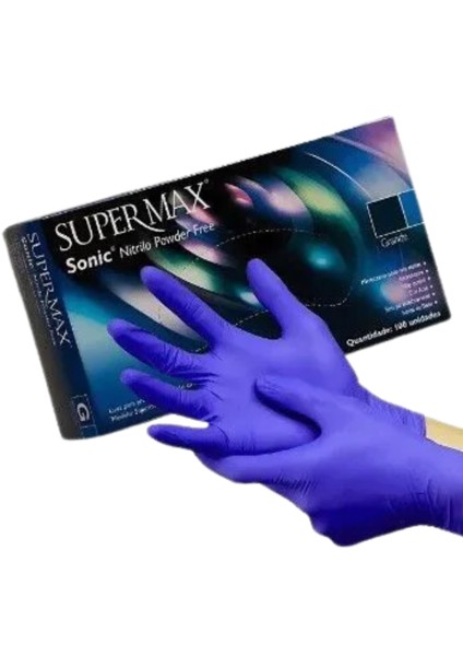 LUVA NITRILICA SEM PÓ PARA PROCEDIMENTO CX C/ 100 AZUL COBALTO TAM. XG SUPERMAX