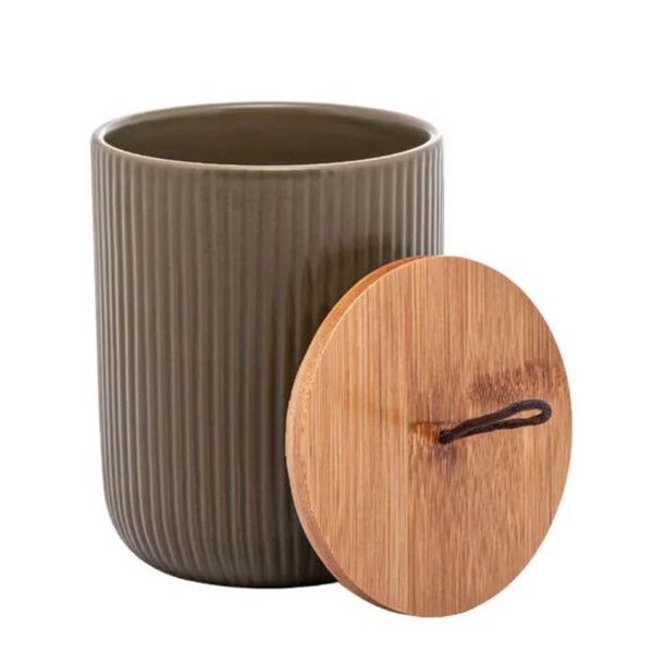 POTICHE DE CERAMICA 10X12,5 C/TAMPA DE BAMBU LINES VERDE LYOR 2665 R.00111