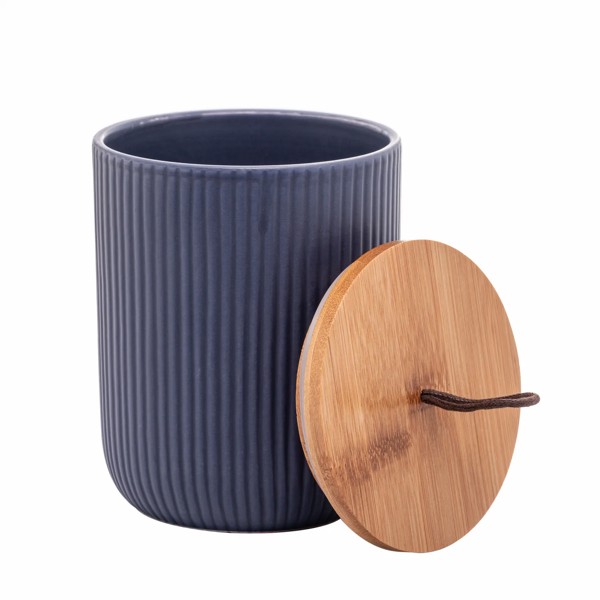 POTICHE DE CERAMICA 10X12,5 C/TAMPA DE BAMBU LINES AZUL MARINHO LYOR 2669 R.00112
