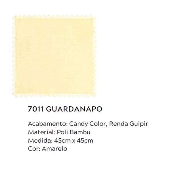 GUARDANAPO 45X45CM C/RENDA GRIPIR AMARELO 7011 R.00190