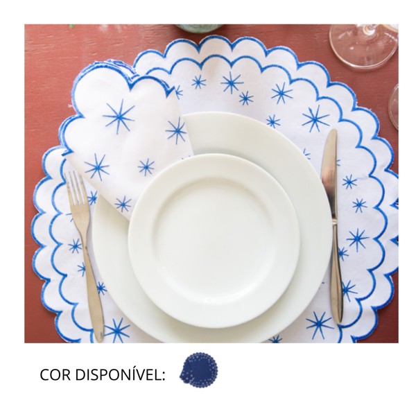 JOGO AMERICANO 45X45CM REDONDO C/GUARDANAPO AZUL C/BRANCO SUPREMO 4533 R.00193