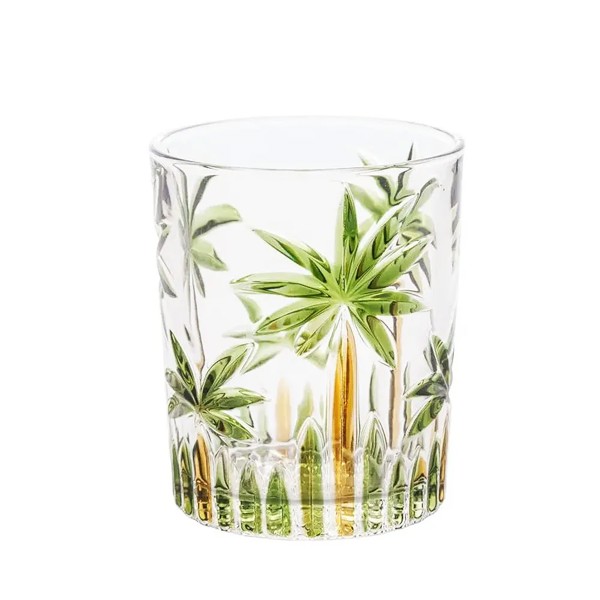JOGO CONJUNTO KIT COM 6 COPOS BAIXO DE CRISTAL 340ML PALM TREE HANDPAINT WOLFF 27773 R.00341