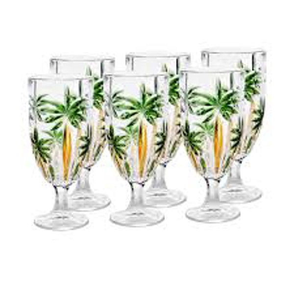 CJ 6 TACAS CRISTAL DE CHUMBO PALM TREE HANDPAINT 450ML 27441 R.00396