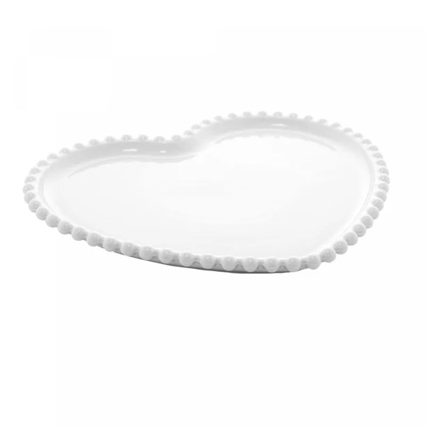 PRATO PORCELANA CORACAO BEADS BRANCO 25X22X2 CM 28488 R.00715