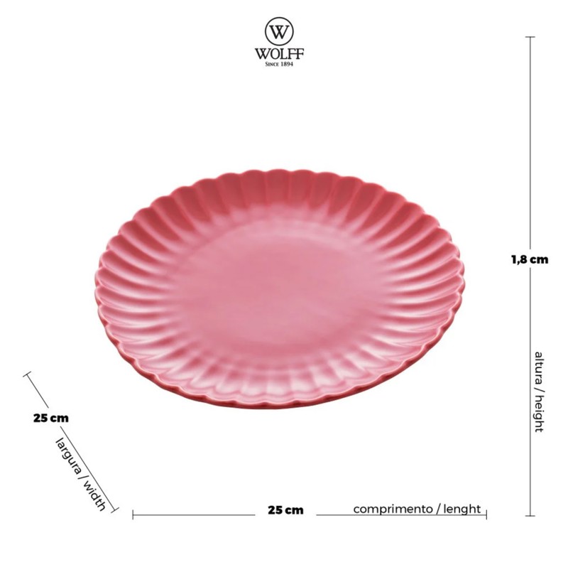 PRATO RASO DE PORCELANA PETALA VERMELHO MATT 25CM WOLFF 17827 R.00737