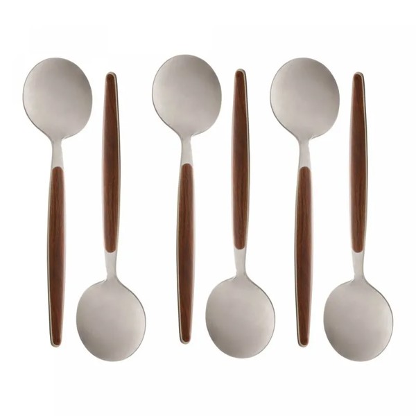 CJ COM 6 COLHERES ACO INOX P/MESA C/CABO DE MADEIRA ORGANIC 21CM 1846 R.00886