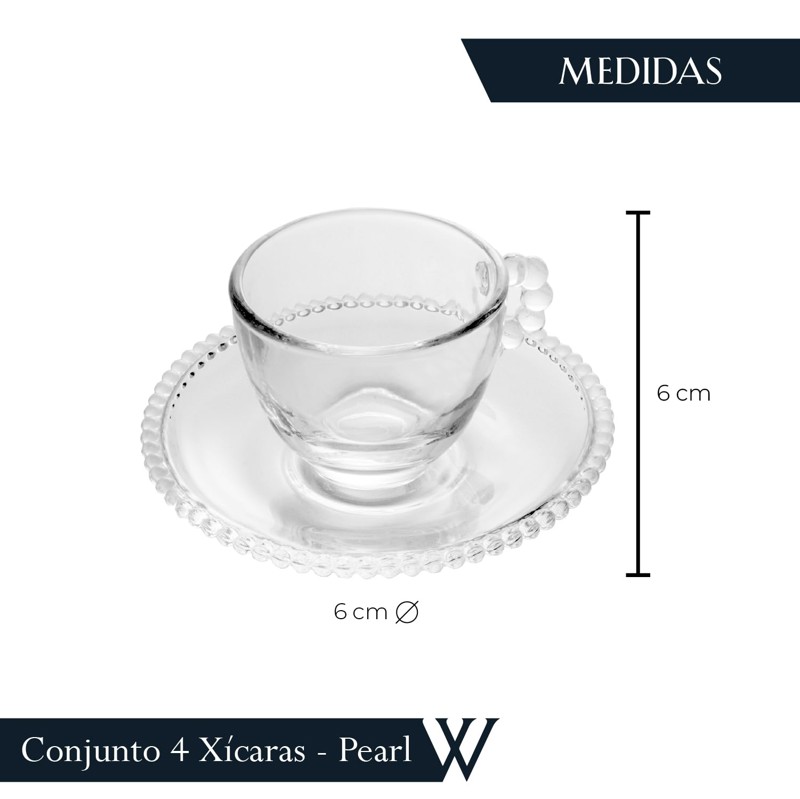 CJ COM 4 XICARAS CAFE CRISTAL COM PIRES PEARL 80ML 27899 R.00931