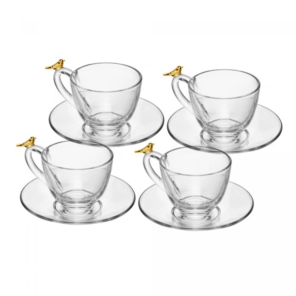CJ COM 4 XICARAS DE CHA DE CRISTAL COM PIRES GOLDEN BIRD 180ML R.01277