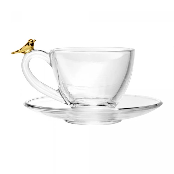 CJ COM 4 XICARAS DE CHA DE CRISTAL COM PIRES GOLDEN BIRD 180ML R.01277