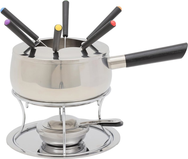 KIT CONJUNTO JOGO DE FONDUE INOX COM CABO E 6 GARFOS CHOCOLATE E QUEIJO R.00366
