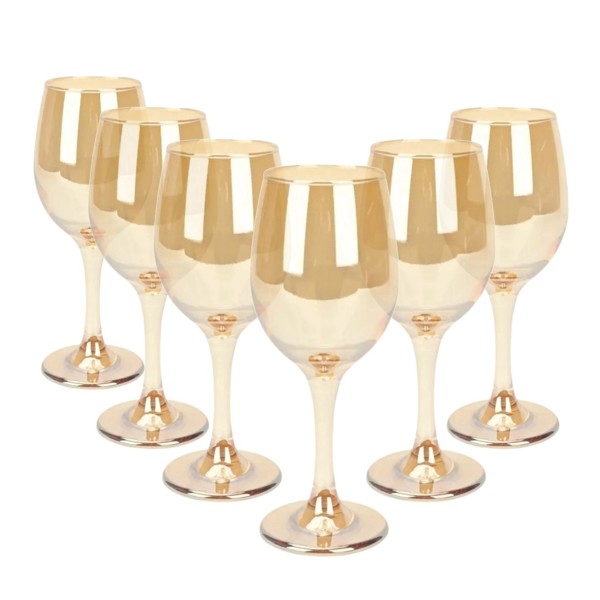 CJ 6 TACAS VIDRO P/AGUA WINE GLASS DOURADA 200ML 3057 R.00434