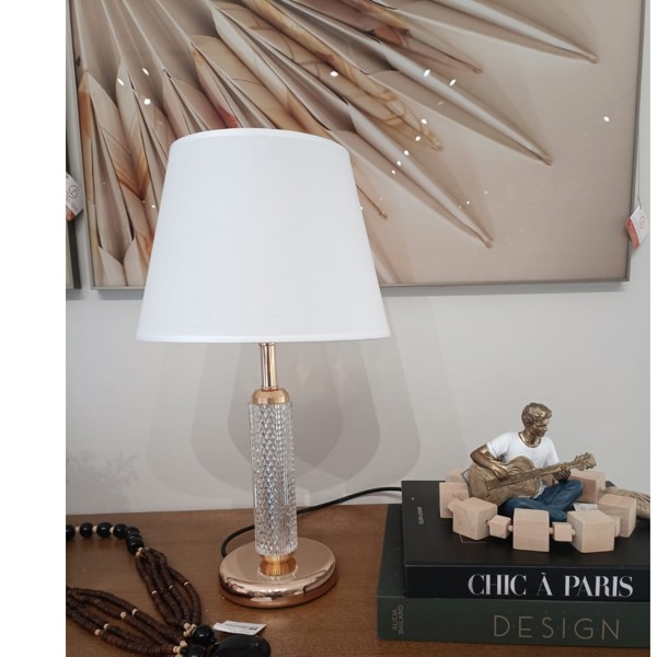 ABAJUR DE MESA DOURADO E BRANCO 25X45CM R.01736