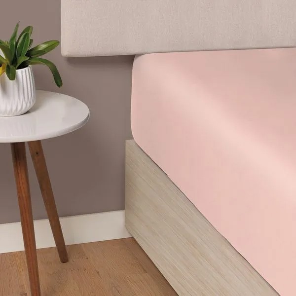 LENCOL C/ELASTICO ALGODAO LUX 200F BASICA KING 1,93MX2,03MX40CM ROSA LILLE R.01758