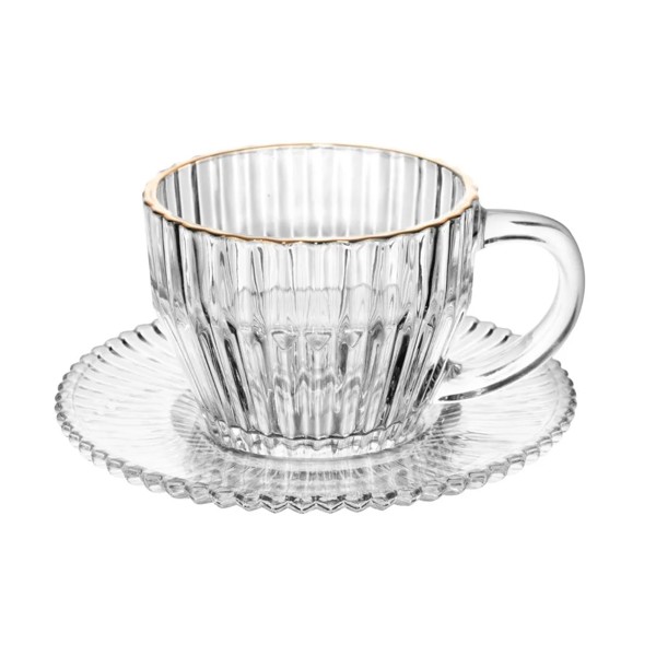 CJ 4 XICARAS DE CHA DE CRISTAL DE CHUMBO COM FIO DE OURO IMPERIO 220ML R.01887