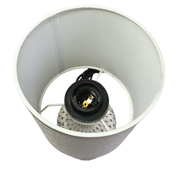 ABAJUR CERAMICA FERRO DACRON E PVC CINZA 13X13X27,5CM CB3669 R.00459