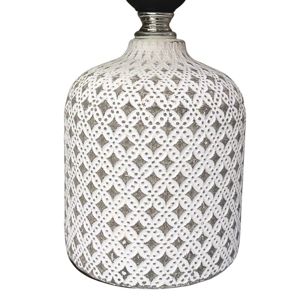 ABAJUR CERAMICA FERRO DACRON E PVC CINZA 13X13X27,5CM CB3669 R.00459