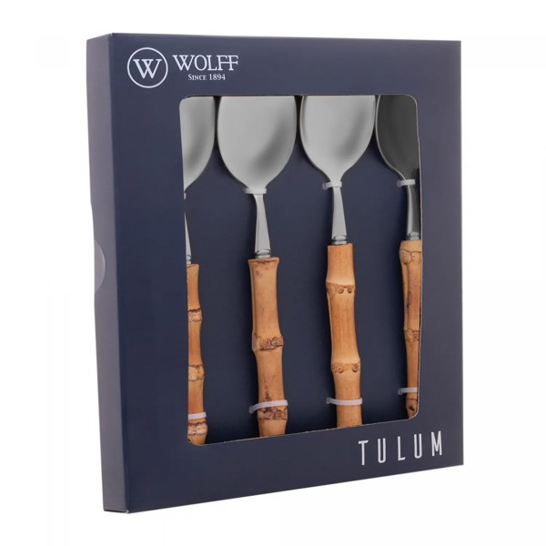 CJ 4 COLHERES P/MESA DE ACO INOX C/CABO EM BAMBU TULUM 20,5CM 71848 R.00420