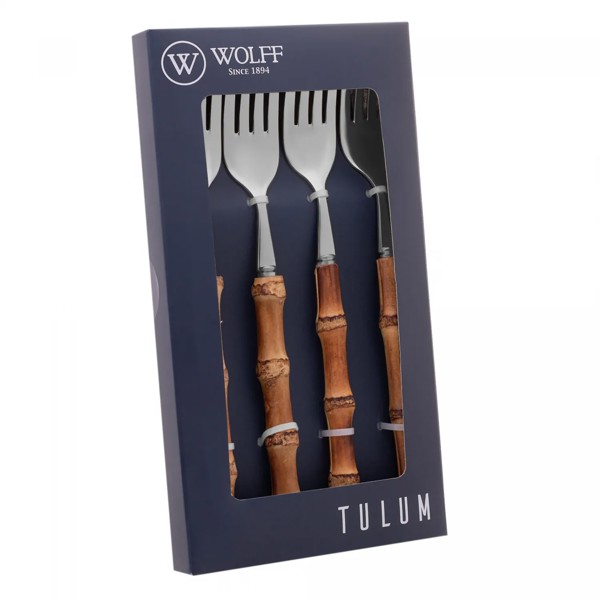 CJ 4 GARFOS P/MESA DE ACO INOX C/CABO EM BAMBU TULUM 20CM 71839 R.00541