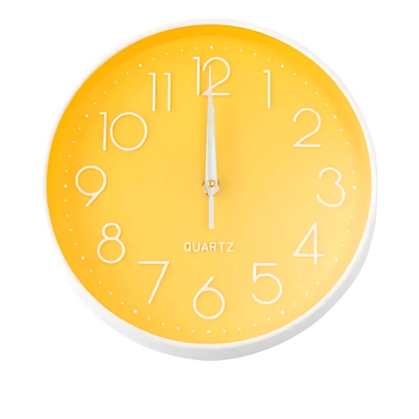 RELOGIO DE PAREDE MODERNO REDONDO 30CM AMARELO VIBRANTE PLÁSTICO QUARTZ DECORAÇÃO SALA QUARTO COZINHA ESCRITÓRIO 30X30X4CM R.02000