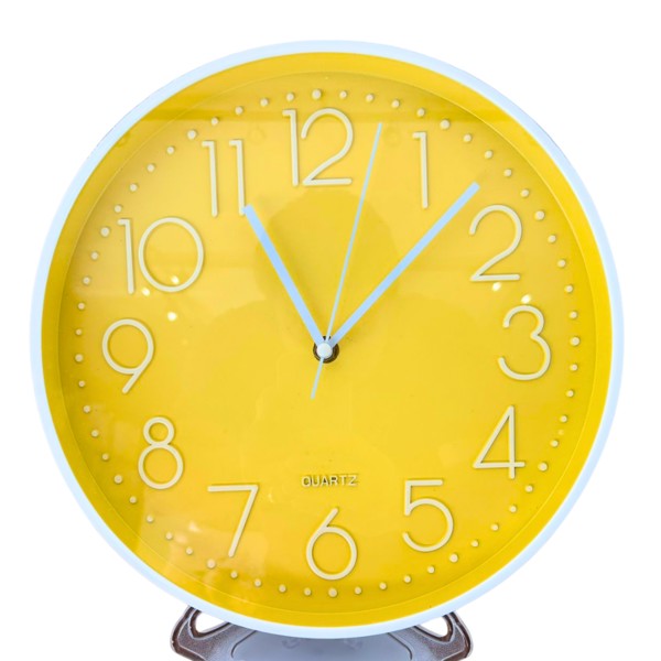 RELOGIO DE PAREDE MODERNO REDONDO 30CM AMARELO VIBRANTE PLÁSTICO QUARTZ DECORAÇÃO SALA QUARTO COZINHA ESCRITÓRIO 30X30X4CM R.02000