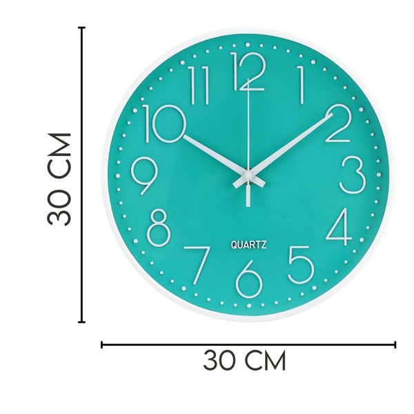 RELOGIO DE PAREDE MODERNO REDONDO 30CM VERDE PLASTICO QUARTZ SILENCIOSO DECORACAO SALA QUARTO COZINHA ESCRITORIO R.02001