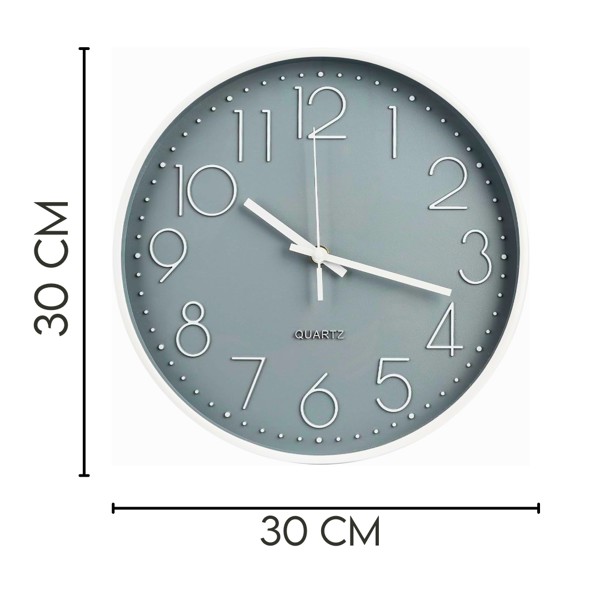 RELOGIO DE PAREDE CINZA 30CM PLASTICO SILENCIOSO DECORACAO MODERNA CASA AMBIENTES R.01996