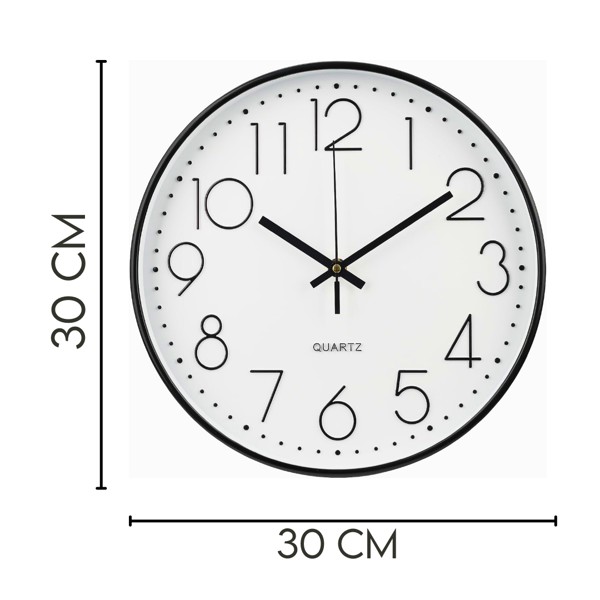 RELOGIO DE PAREDE PRETO 30CM PLASTICO SILENCIOSO DECORACAO MODERNA CASA AMBIENTES R.02174