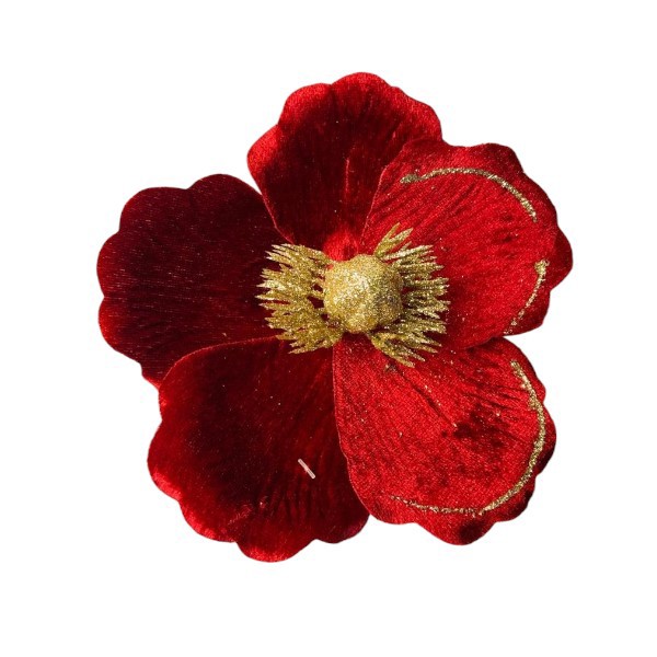 FLOR HASTE PAPOULA PICK AVELUDADO COM GLITTER BORDO 10 CM FLORARTE R.02016