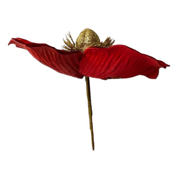 FLOR HASTE PAPOULA PICK AVELUDADO COM GLITTER BORDO 10 CM FLORARTE R.02016