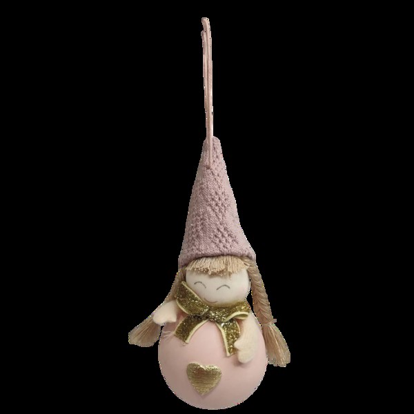 ENFEITE NATAL BONECO MENINA PENDURAR ROSA 19 CM FLORARTE R.02010