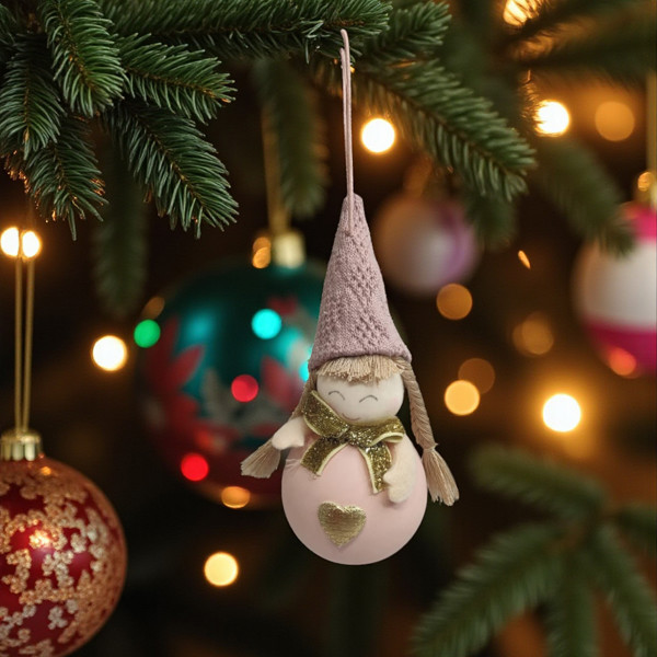 ENFEITE NATAL BONECO MENINA PENDURAR ROSA 19 CM FLORARTE R.02010
