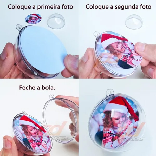 BOLA DECORADA NATAL PORTA RETRATO TRANSPARENTE 10 CM FLORARTE R.02006