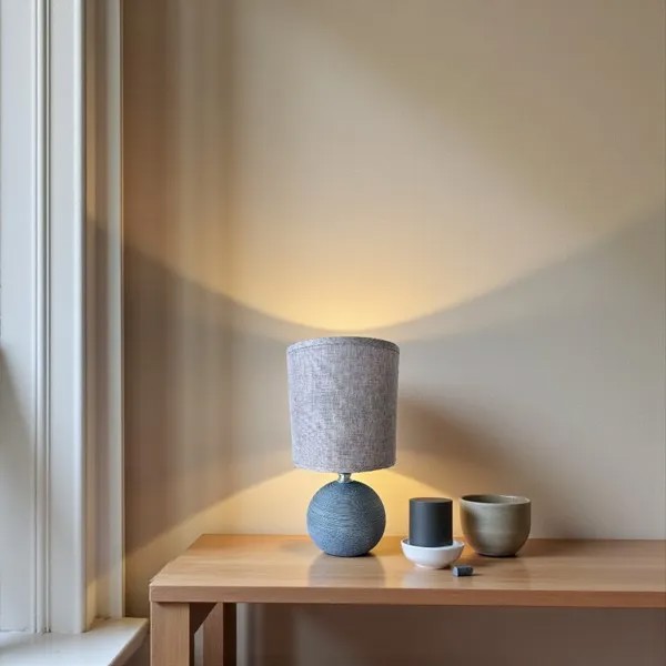 LUMINÁRIA ABAJUR DE MESA BASE CERAMICA ESFERICA CINZA R.01992
